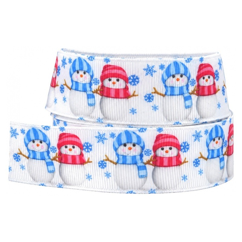 1 Mètre de Ruban Gros Grain Bonhomme de Neige Noël 22mm