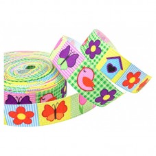 1 Mètre de Ruban Gros Grain Oiseau Fleur Papillon 22mm