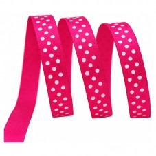 2 Mètres de Ruban Satin Fuchsia à Pois Blanc 9mm