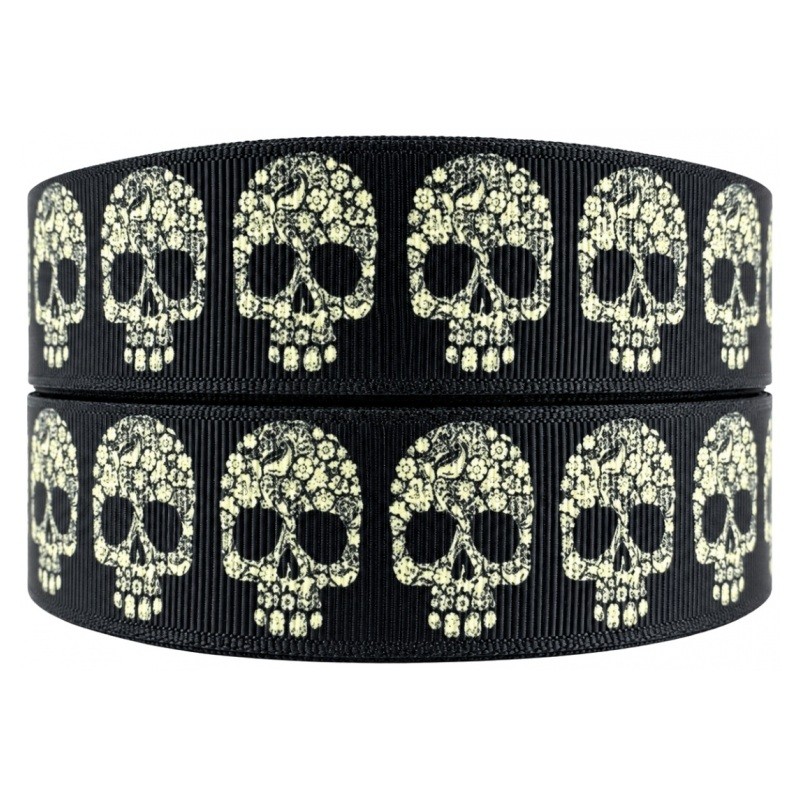 1 Mètre de Ruban Tête de Mort Crâne Gothique 25mm