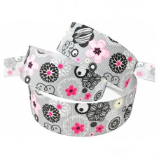 1 Mètre de Ruban Gros Grain Fleurs 22mm