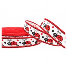 1 Mètre de Ruban Gros Grain Imprimé Coccinelle 22mm pour la Création de Bijoux Fantaisie - DIY