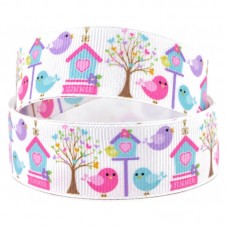 1 Mètre de Ruban Gros Grain Imprimé Oiseaux 22mm pour la Création de Bijoux Fantaisie - DIY