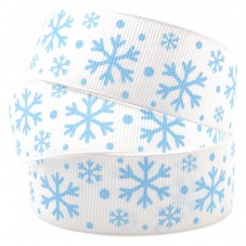1 Mètre de Ruban Gros Grain Imprimé Flocons de Neige Noël 25mm pour la Création de Bijoux Fantaisie - DIY