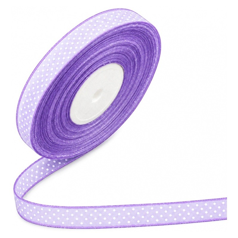 2 Mètres de Ruban d'Organza Mauve à Pois 14mm