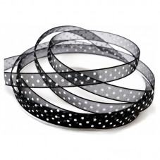 2 Mètres de Ruban d'Organza Noir à Pois Blanc 14mm
