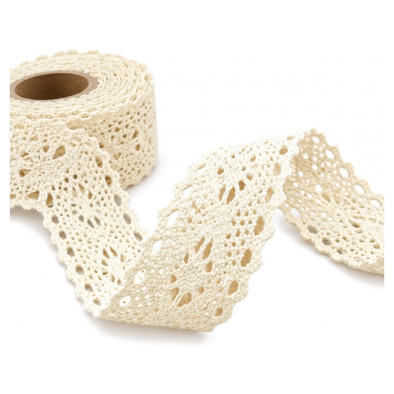 1 Mètre de Ruban Dentelle Ivoire en Coton 25mm
