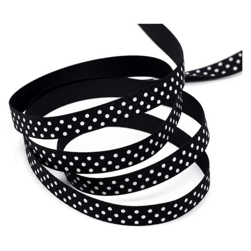 2 Mètres de Ruban Noir et Blanc Gros Grain Noir à Pois Blanc 9mm