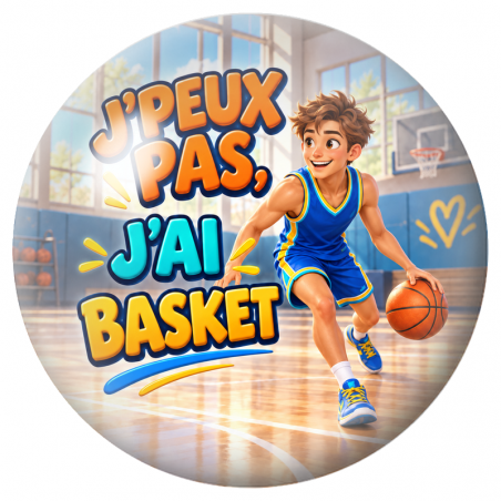 Cabochon en Verre Illustré J’Peux Pas, J’ai Basket – Homme 12 à 25mm