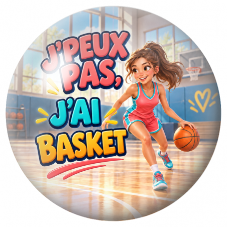 Cabochon en Verre Illustré J’Peux Pas, J’ai Basket – Femme 12 à 25mm
