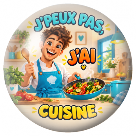 Cabochon en Verre Illustré J’Peux Pas, J’ai Cuisine – Cuisinier 12 à 25mm