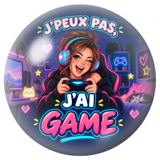 Cabochon en Verre Illustré J’Peux Pas, J’ai Game – Femme 12 à 25mm pour la Création de Bijoux Fantaisie - DIY