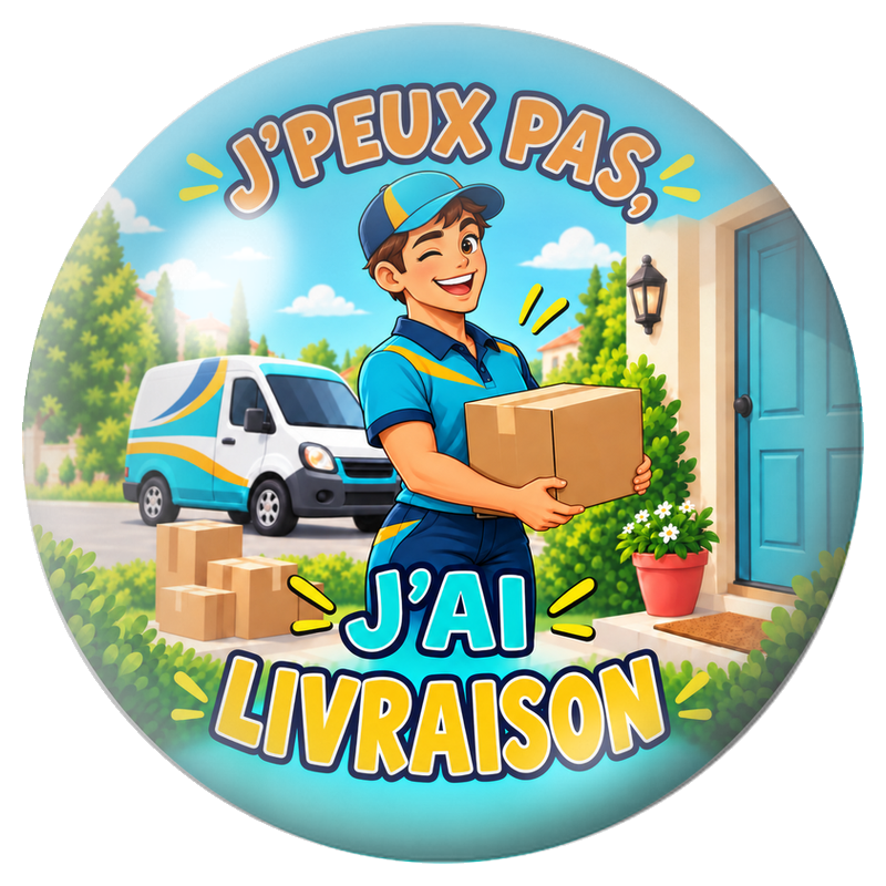 Cabochon en Verre Illustré J’Peux Pas, J’ai Livraison – Livreur 12 à 25mm pour la Création de Bijoux Fantaisie - DIY