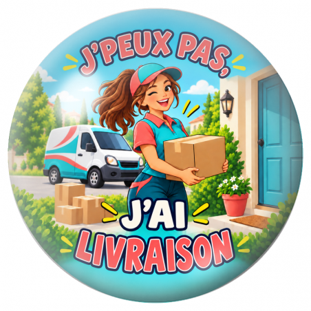 Cabochon en Verre Illustré J’Peux Pas, J’ai Livraison – Livreuse 12 à 25mm