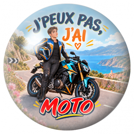 Cabochon en Verre Illustré J’Peux Pas, J’ai Moto – Homme 12 à 25mm
