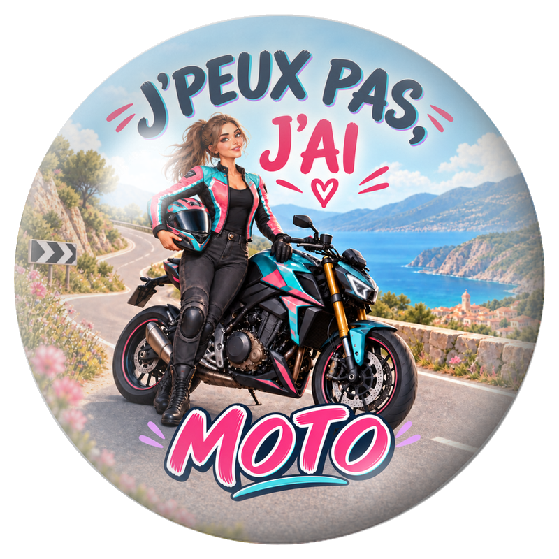 Cabochon en Verre Illustré J’Peux Pas, J’ai Moto – Femme 12 à 25mm pour la Création de Bijoux Fantaisie - DIY