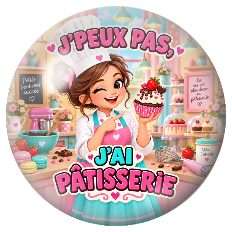 Cabochon en Verre Illustré J’Peux Pas, J’ai Pâtisserie – Pâtissière 12 à 25mm pour la Création de Bijoux Fantaisie - DIY