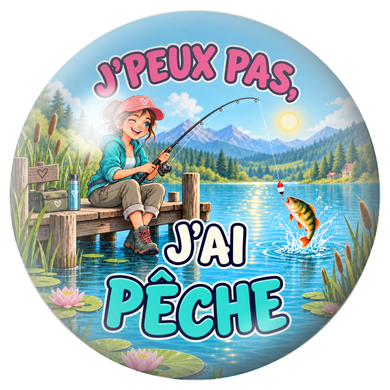 Cabochon en Verre Illustré J’Peux Pas, J’ai Pêche – Femme 12 à 25mm pour la Création de Bijoux Fantaisie - DIY