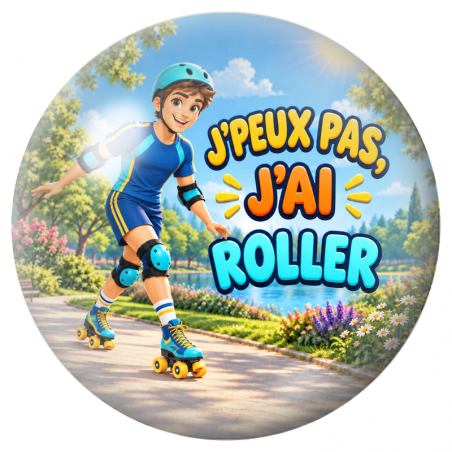 Cabochon en Verre Illustré J’Peux Pas, J’ai Roller – Homme 12 à 25mm