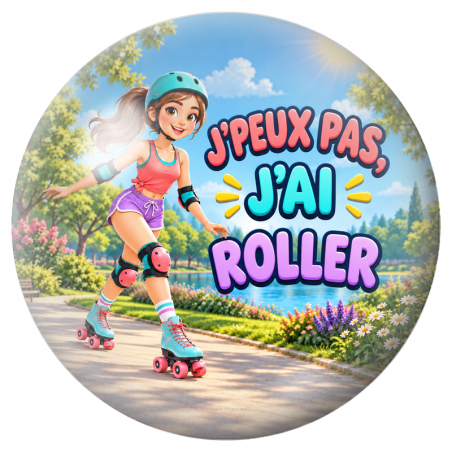 Cabochon en Verre Illustré J’Peux Pas, J’ai Roller – Femme 12 à 25mm