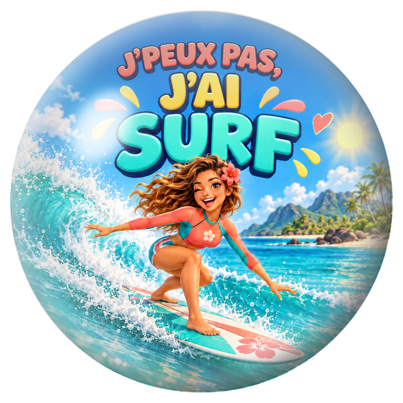 Cabochon en Verre Illustré J’Peux Pas, J’ai Surf – Femme 12 à 25mm pour la Création de Bijoux Fantaisie - DIY