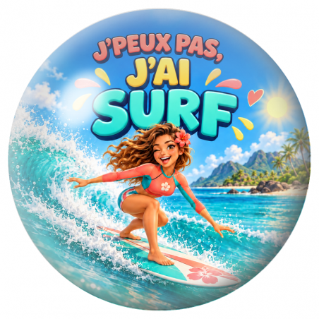 Cabochon en Verre Illustré J’Peux Pas, J’ai Surf – Femme 12 à 25mm