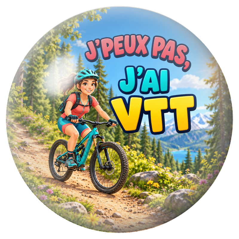 Cabochon en Verre Illustré J’Peux Pas, J’ai VTT – Femme 12 à 25mm pour la Création de Bijoux Fantaisie - DIY