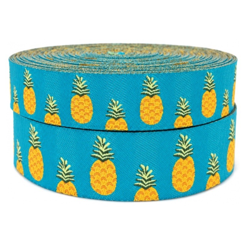 1 Mètre de Ruban Tissé Jacquard Ananas 22mm