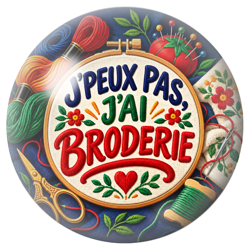 Cabochon en Verre Illustré J’Peux Pas, J’ai Broderie 12 à 25mm pour la Création de Bijoux Fantaisie - DIY