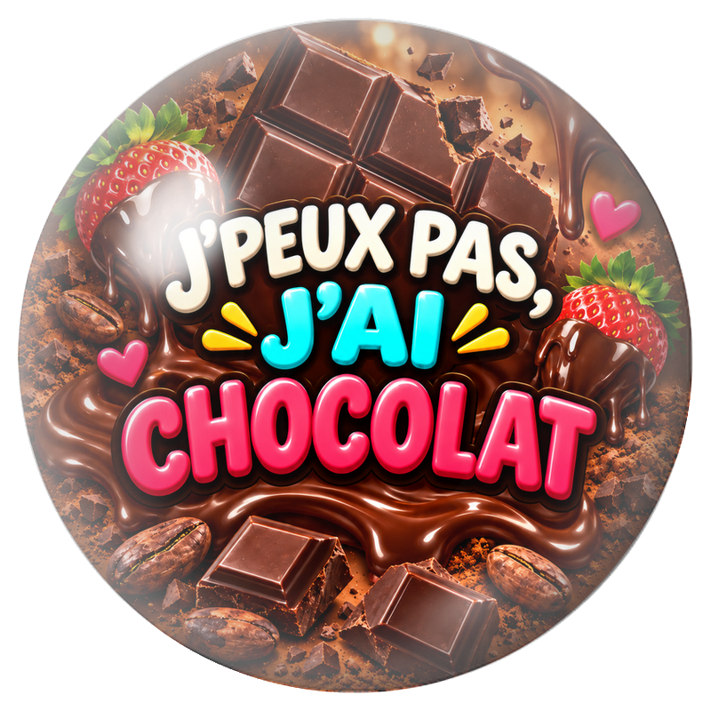 Cabochon en Verre Illustré J’Peux Pas, J’ai Chocolat 12 à 25mm pour la Création de Bijoux Fantaisie - DIY