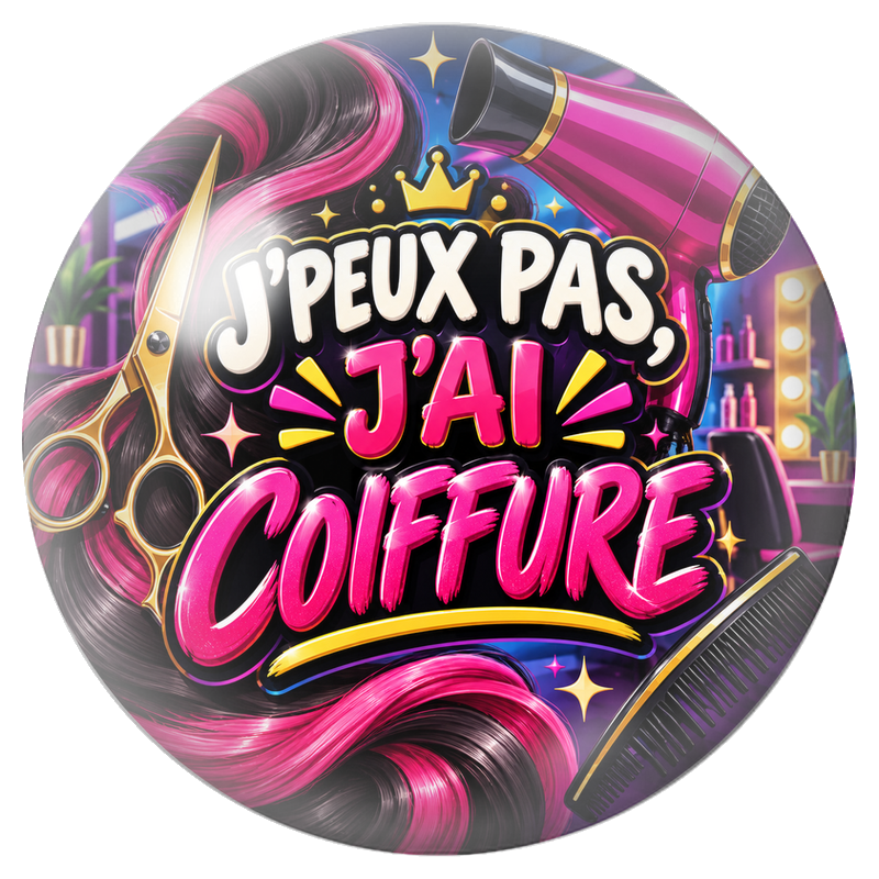 Cabochon en Verre Illustré J’Peux Pas, J’ai Coiffure 12 à 25mm pour la Création de Bijoux Fantaisie - DIY