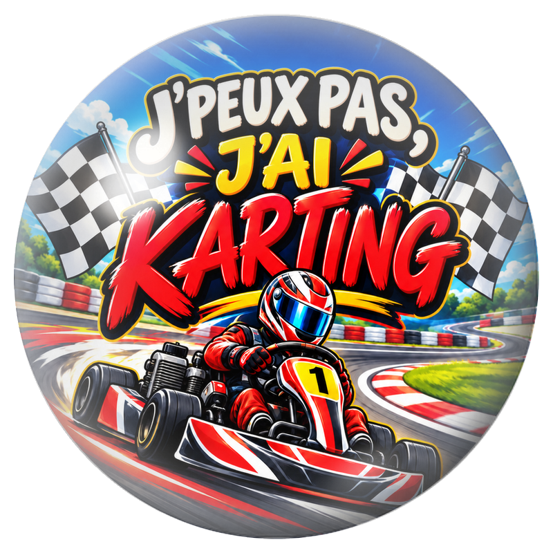 Cabochon en Verre Illustré J’Peux Pas, J’ai Karting 12 à 25mm pour la Création de Bijoux Fantaisie - DIY