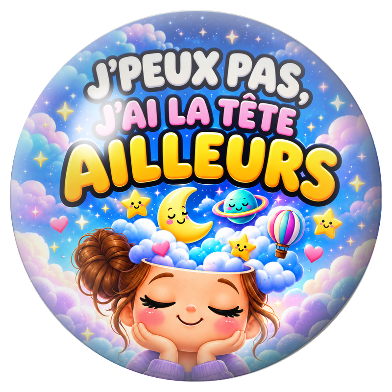 Cabochon en Verre Illustré J’Peux Pas, J’ai la Tête Ailleurs 12 à 25mm pour la Création de Bijoux Fantaisie - DIY