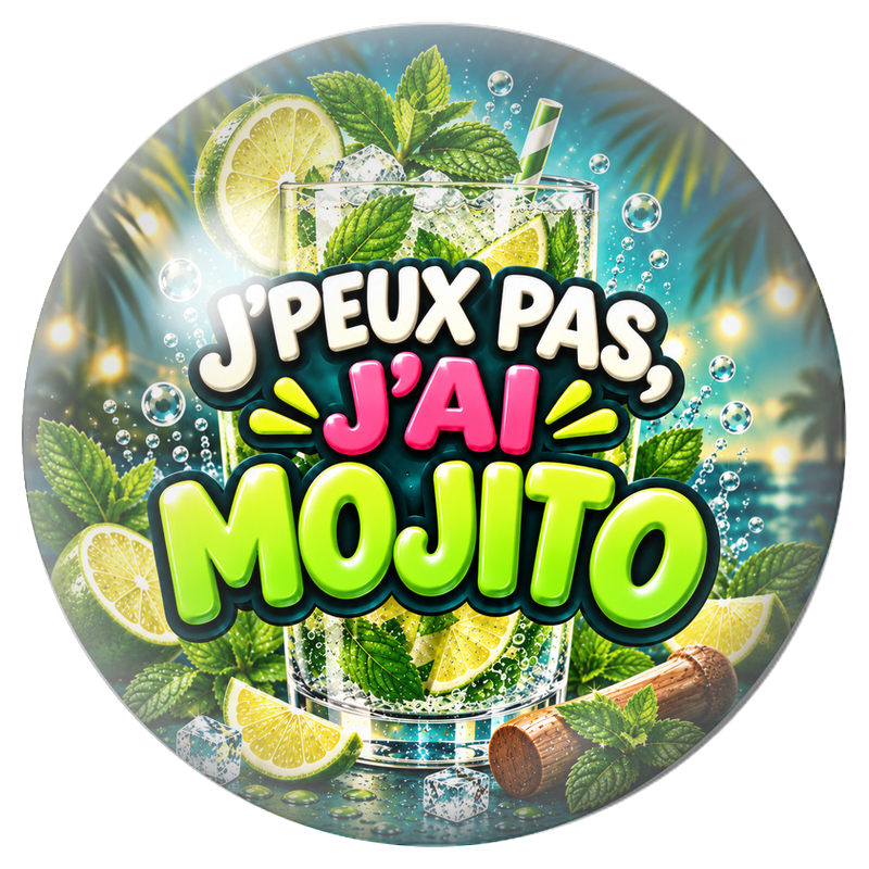 Cabochon en Verre Illustré J’Peux Pas, J’ai Mojito 12 à 25mm pour la Création de Bijoux Fantaisie - DIY