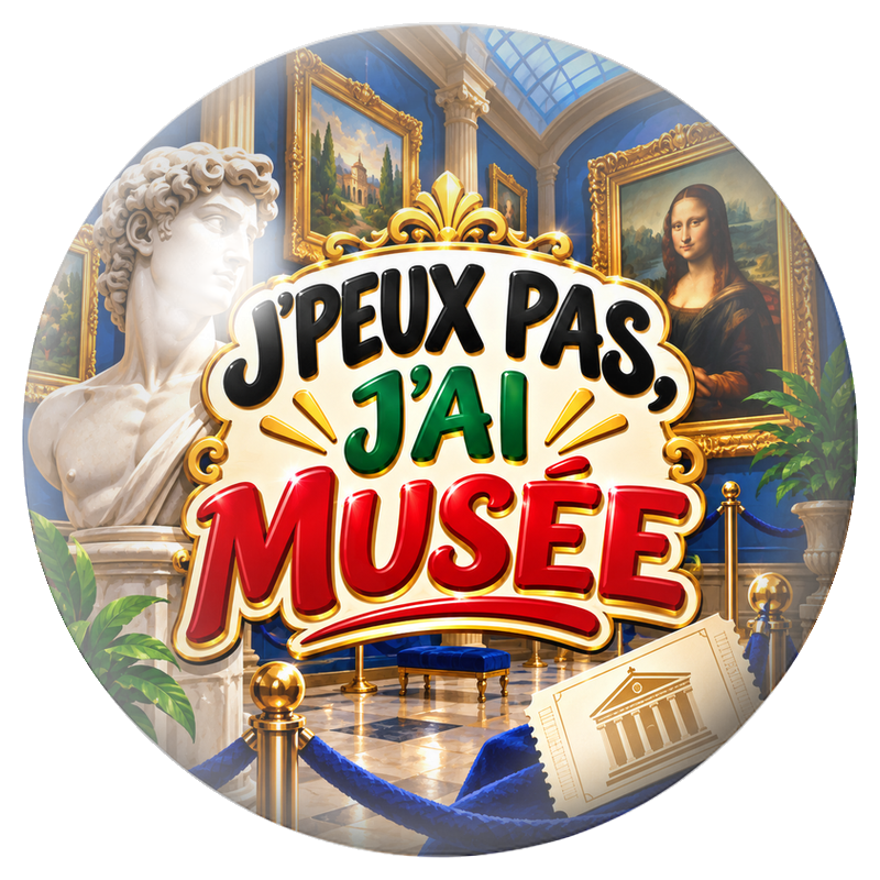 Cabochon en Verre Illustré J’Peux Pas, J’ai Musée 12 à 25mm pour la Création de Bijoux Fantaisie - DIY