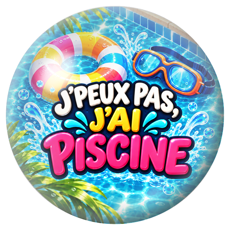 Cabochon en Verre Illustré J’Peux Pas, J’ai Piscine 12 à 25mm pour la Création de Bijoux Fantaisie - DIY