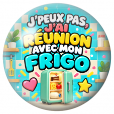 Cabochon en Verre Illustré J’Peux Pas, J’ai Réunion avec mon Frigo 12 à 25mm pour la Création de Bijoux Fantaisie - DIY