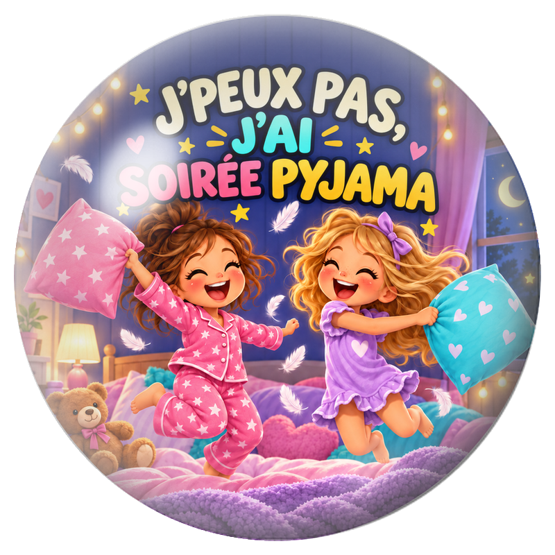 Cabochon en Verre Illustré J’Peux Pas, J’ai Soirée Pyjama 12 à 25mm pour la Création de Bijoux Fantaisie - DIY