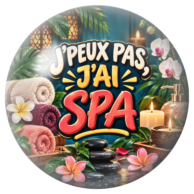 Cabochon en Verre Illustré J’Peux Pas, J’ai Spa 12 à 25mm pour la Création de Bijoux Fantaisie - DIY