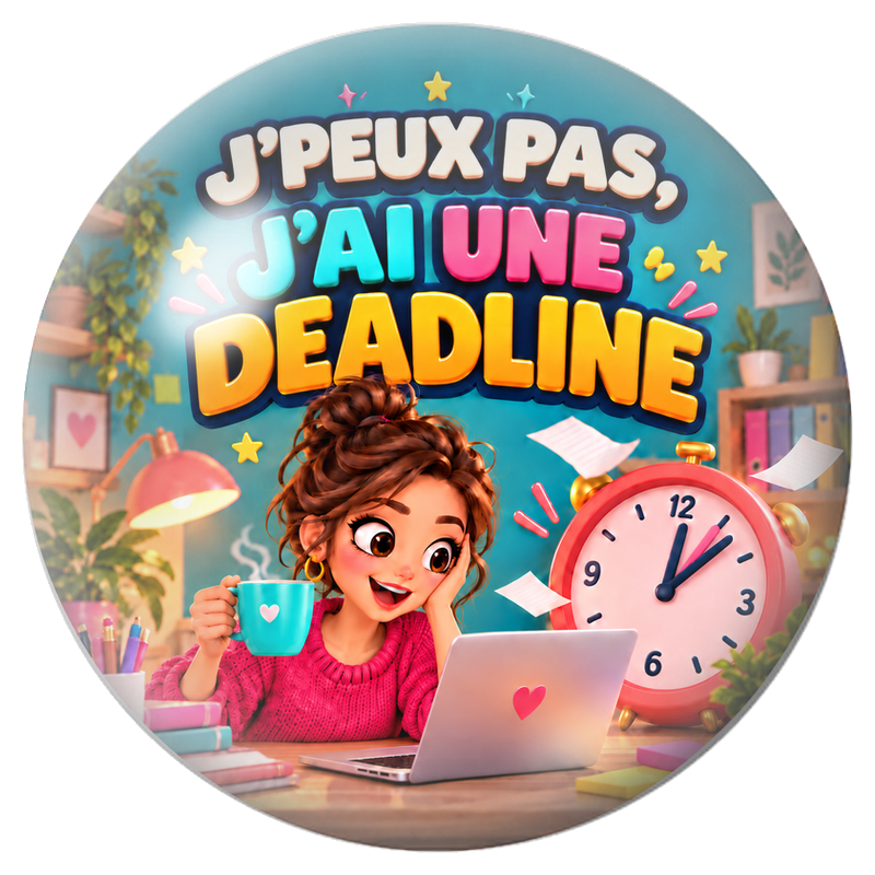 Cabochon en Verre Illustré J’Peux Pas, J’ai une Deadline 12 à 25mm pour la Création de Bijoux Fantaisie - DIY