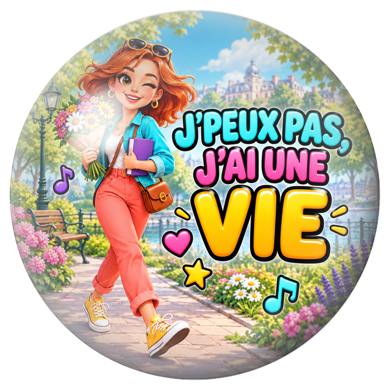 Cabochon en Verre Illustré J’Peux Pas, J’ai une Vie 12 à 25mm pour la Création de Bijoux Fantaisie - DIY