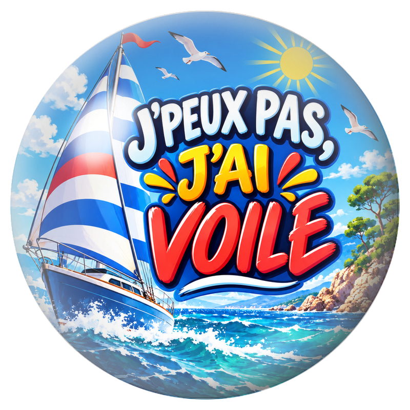 Cabochon en Verre Illustré J’Peux Pas, J’ai Voile 12 à 25mm pour la Création de Bijoux Fantaisie - DIY