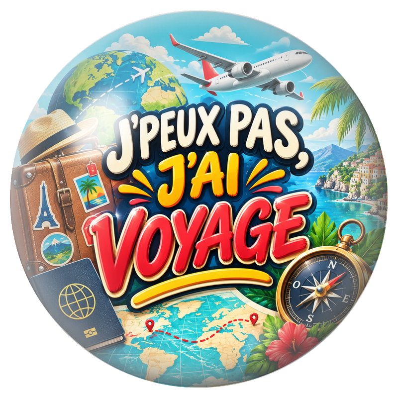 Cabochon en Verre Illustré J’Peux Pas, J’ai Voyage 12 à 25mm pour la Création de Bijoux Fantaisie - DIY