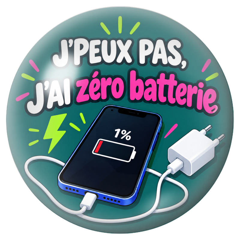 Cabochon en Verre Illustré J’Peux Pas, J’ai Zéro Batterie 12 à 25mm pour la Création de Bijoux Fantaisie - DIY
