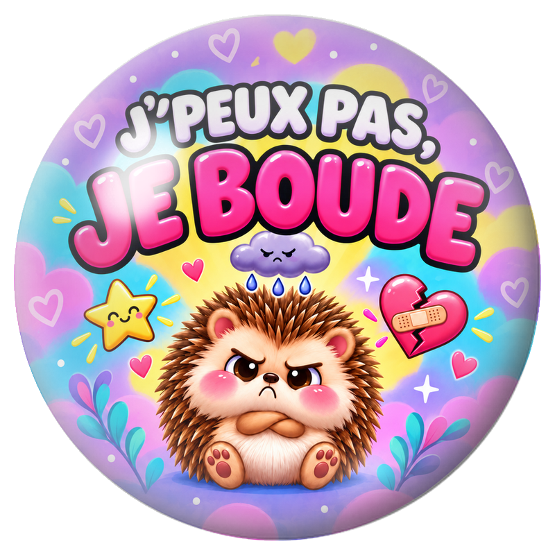 Cabochon en Verre Illustré J’Peux Pas, Je Boude 12 à 25mm pour la Création de Bijoux Fantaisie - DIY
