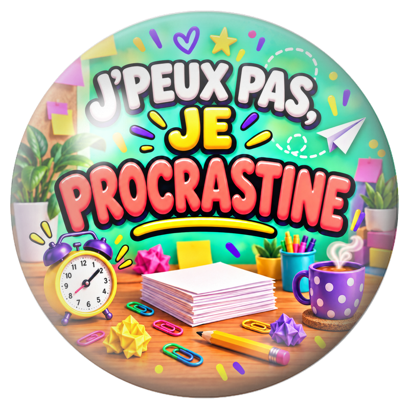 Cabochon en Verre Illustré J’Peux Pas, Je Procrastine 12 à 25mm pour la Création de Bijoux Fantaisie - DIY