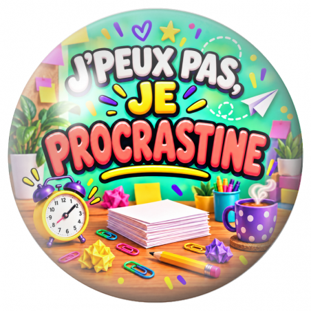 Cabochon en Verre Illustré J’Peux Pas, Je Procrastine 12 à 25mm
