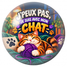 Cabochon en Verre Illustré J’Peux Pas, Je suis avec mon Chat 12 à 25mm pour la Création de Bijoux Fantaisie - DIY