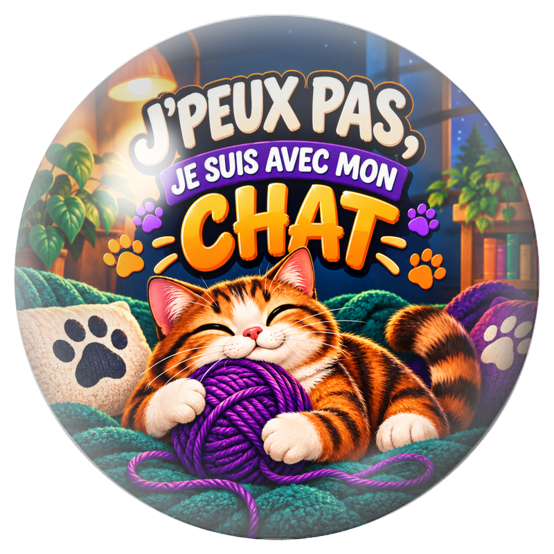 Cabochon en Verre Illustré J’Peux Pas, Je suis avec mon Chat 12 à 25mm pour la Création de Bijoux Fantaisie - DIY