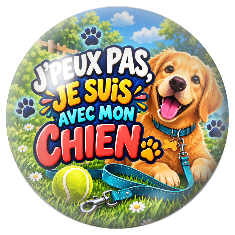 Cabochon en Verre Illustré J’Peux Pas, Je suis avec mon Chien 12 à 25mm pour la Création de Bijoux Fantaisie - DIY